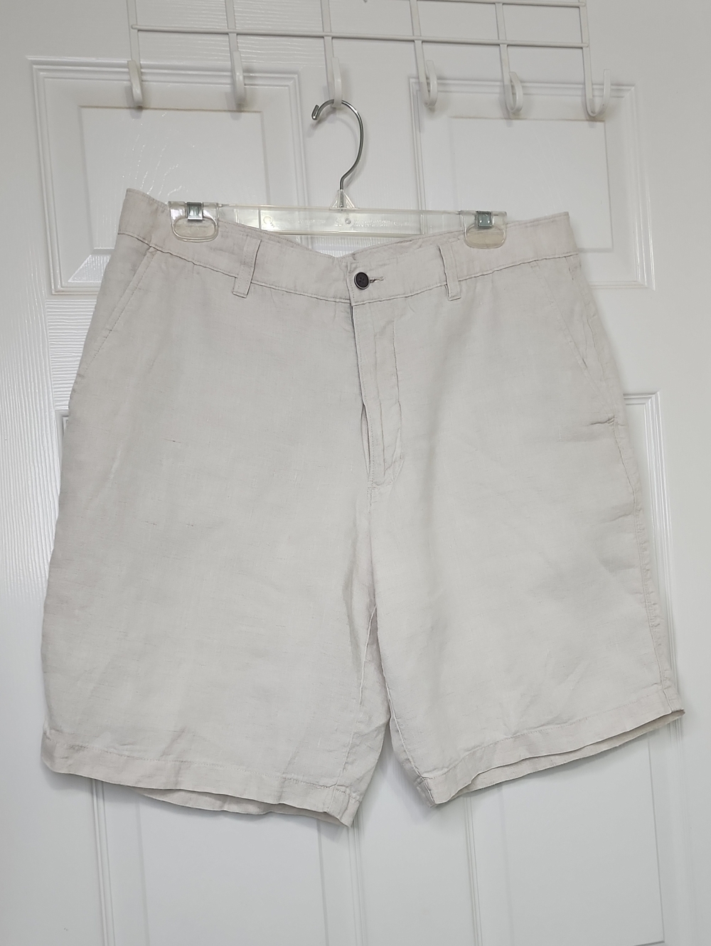 Tasso Elba Mens Casual Flat Front Lightweight Linen Neutral Beige Shorts